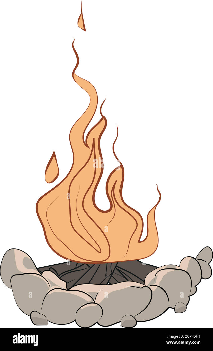 Tree logs and hot flame cartoon bonfire campfire Stock Vector