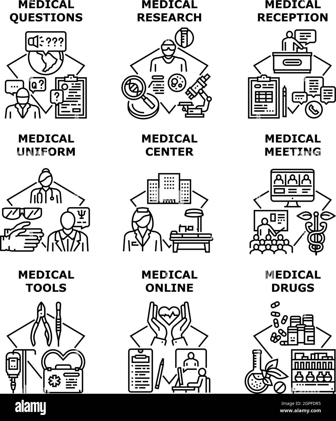 Medical Research Set Icons Vector Illustrations Stock Vector Image ...