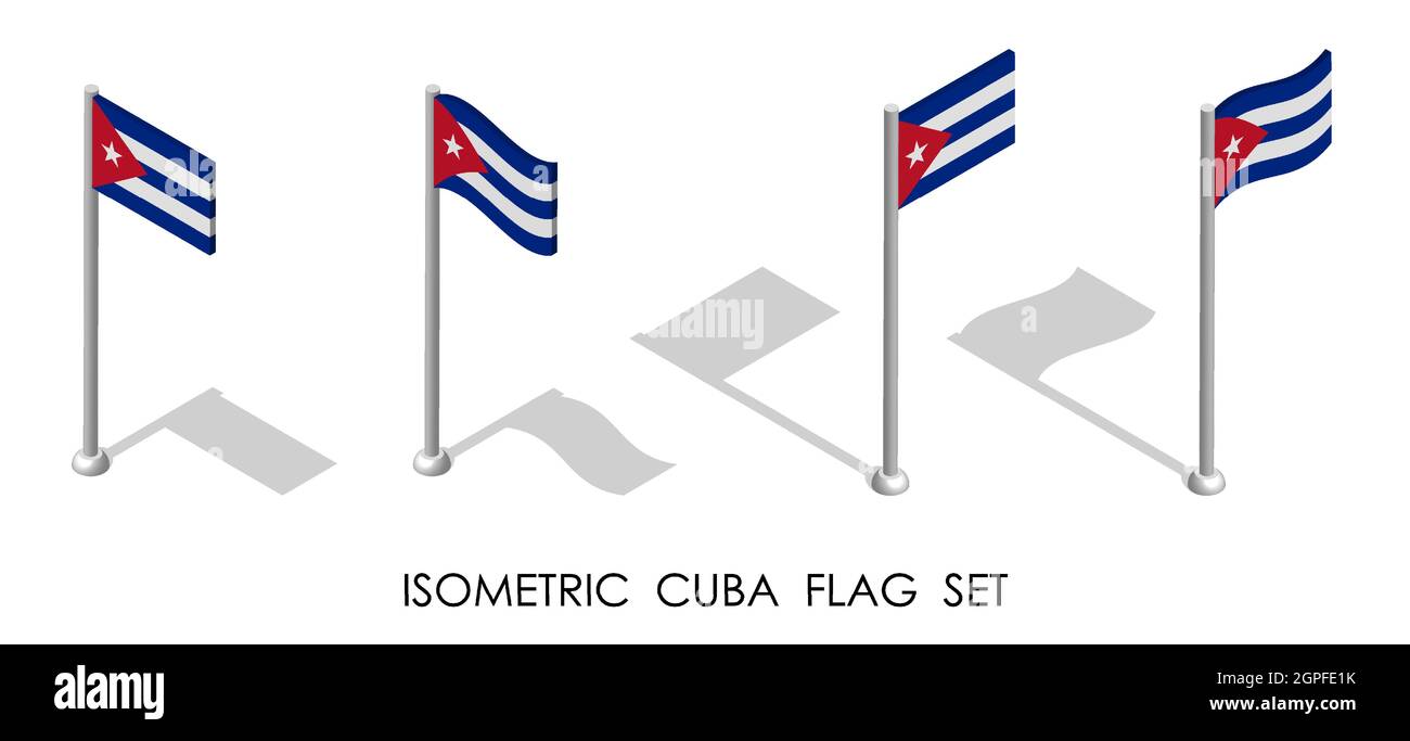 isometric flag of Cuba in static position and in motion on flagpole. 3d vector Stock Vector