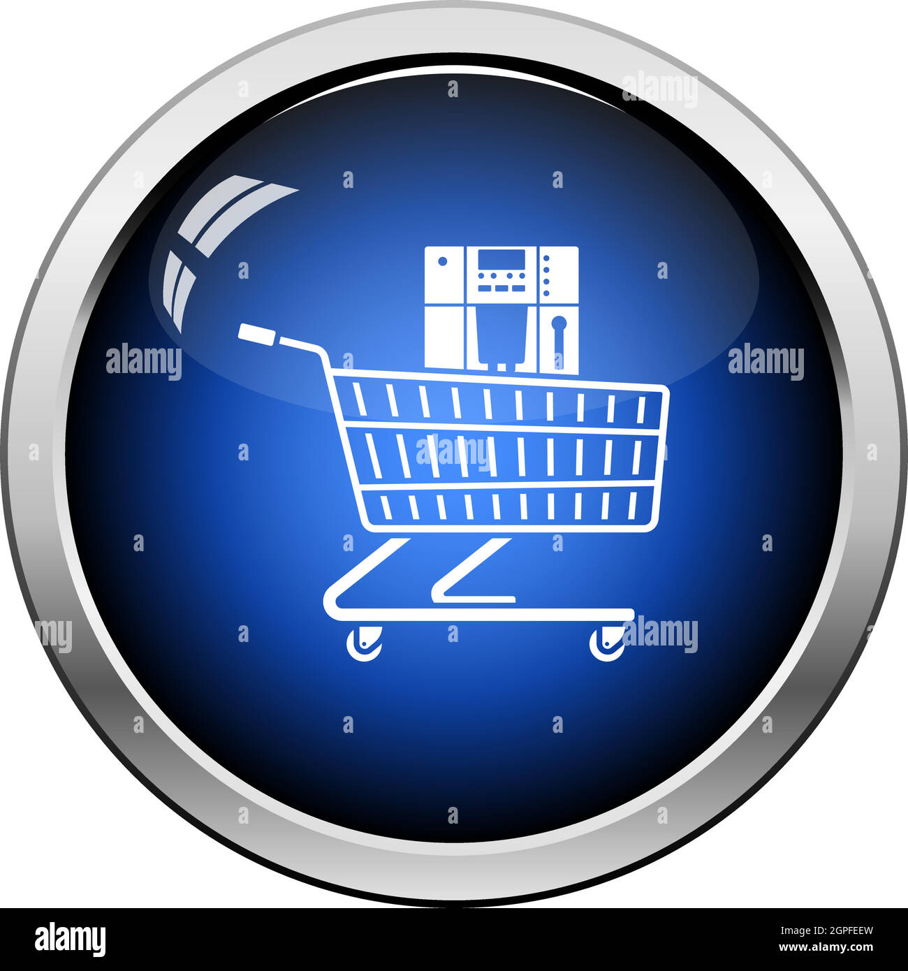 Shopping Cart With Cofee Machine Icon Stock Vector