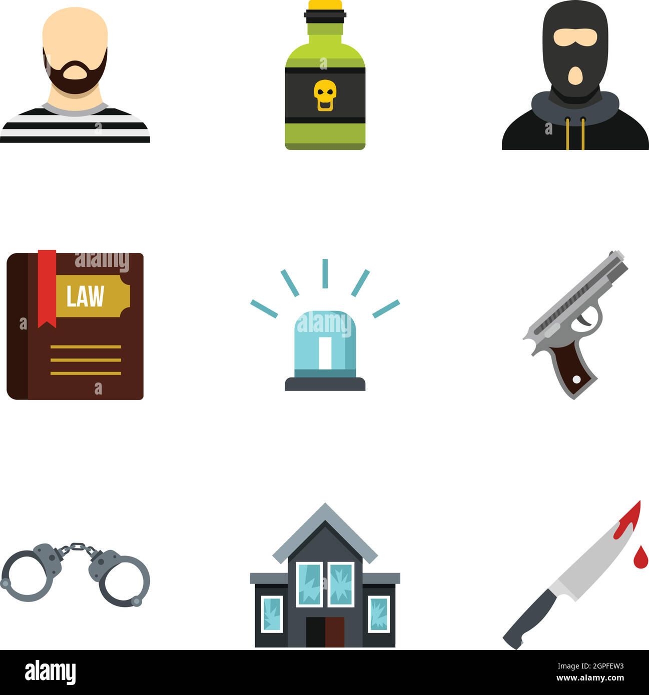 Robbery icons set, flat style Stock Vector