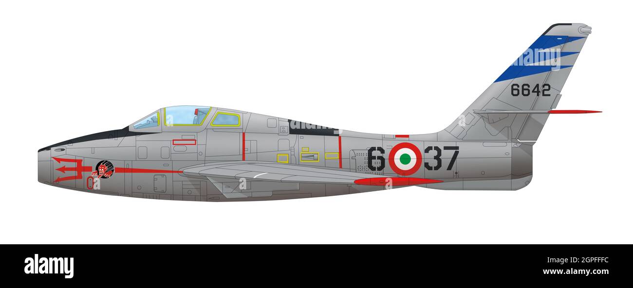 Republic F-84F Thunderstreak piloted by Ernesto Di Maio of the 155th Squadron of the 6th Wing of the Italian Air Force, October 1959 Stock Photo