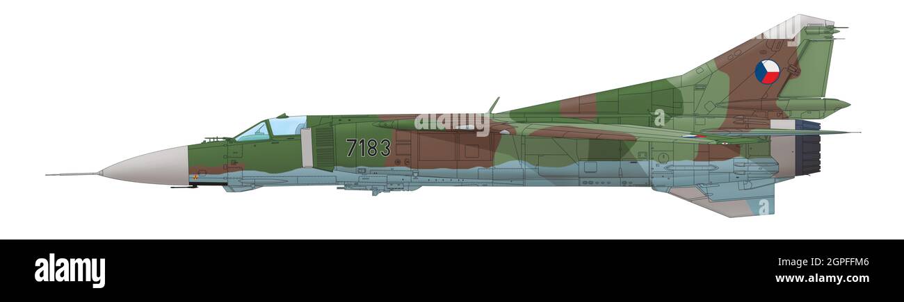 MiG-23MF (Flogger) of the 11th Fighter Air Regiment of the Czechoslovak Air Force, 1983–1989 Stock Photo