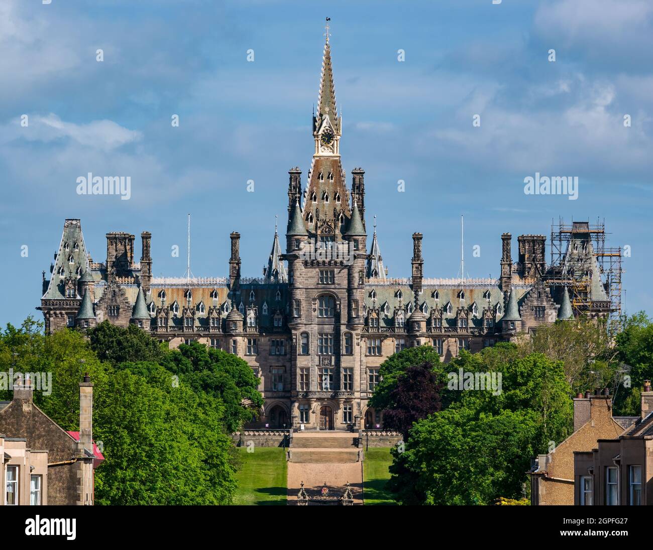 Scots baronial style Fettes College independent school building by David Bryce on sunny day, Edinburgh, Scotland, UK Stock Photo