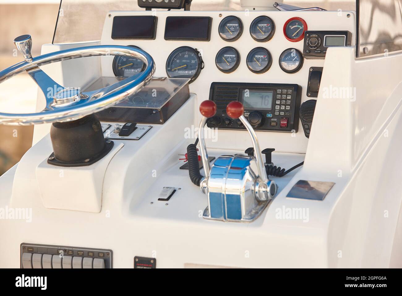 Yacht dashboard. Nautical navigation system. Cockpit instruments