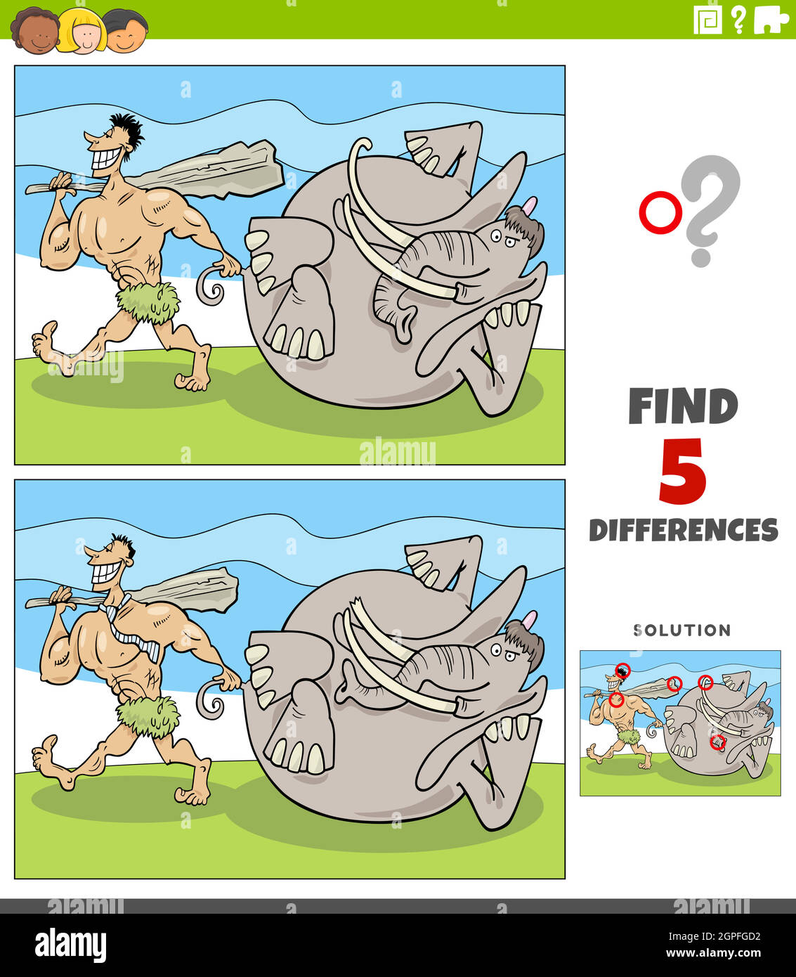 differences educational game with caveman and mammoth Stock Vector ...