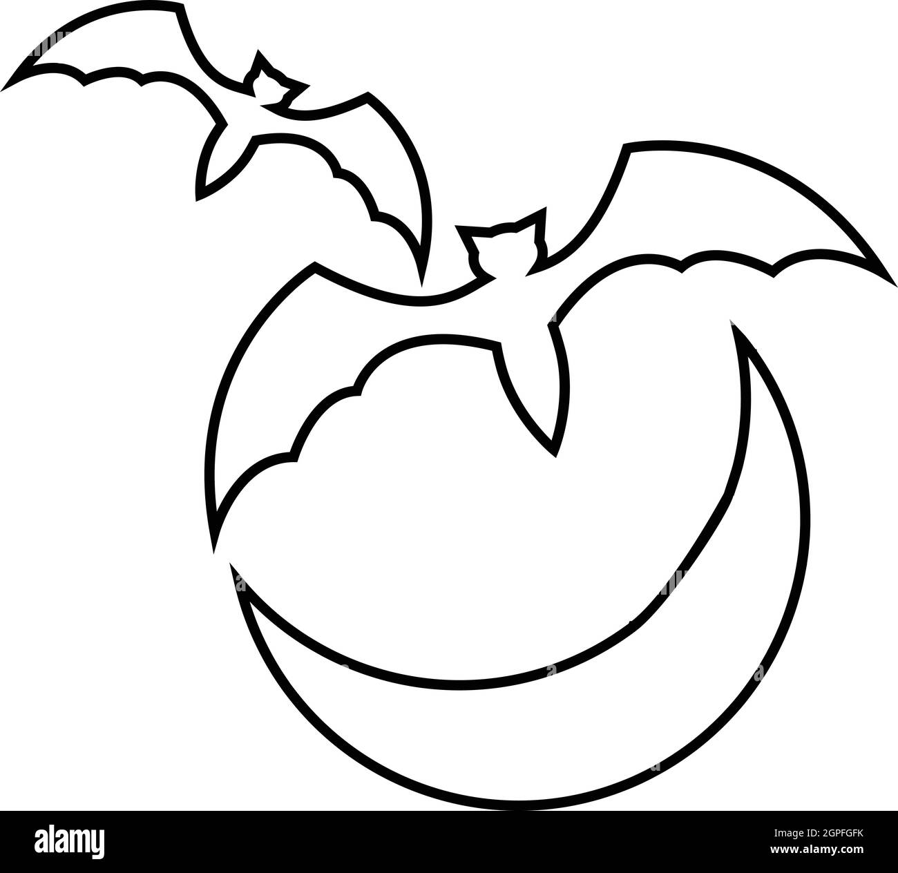 Bats and moon icon, outline style Stock Vector