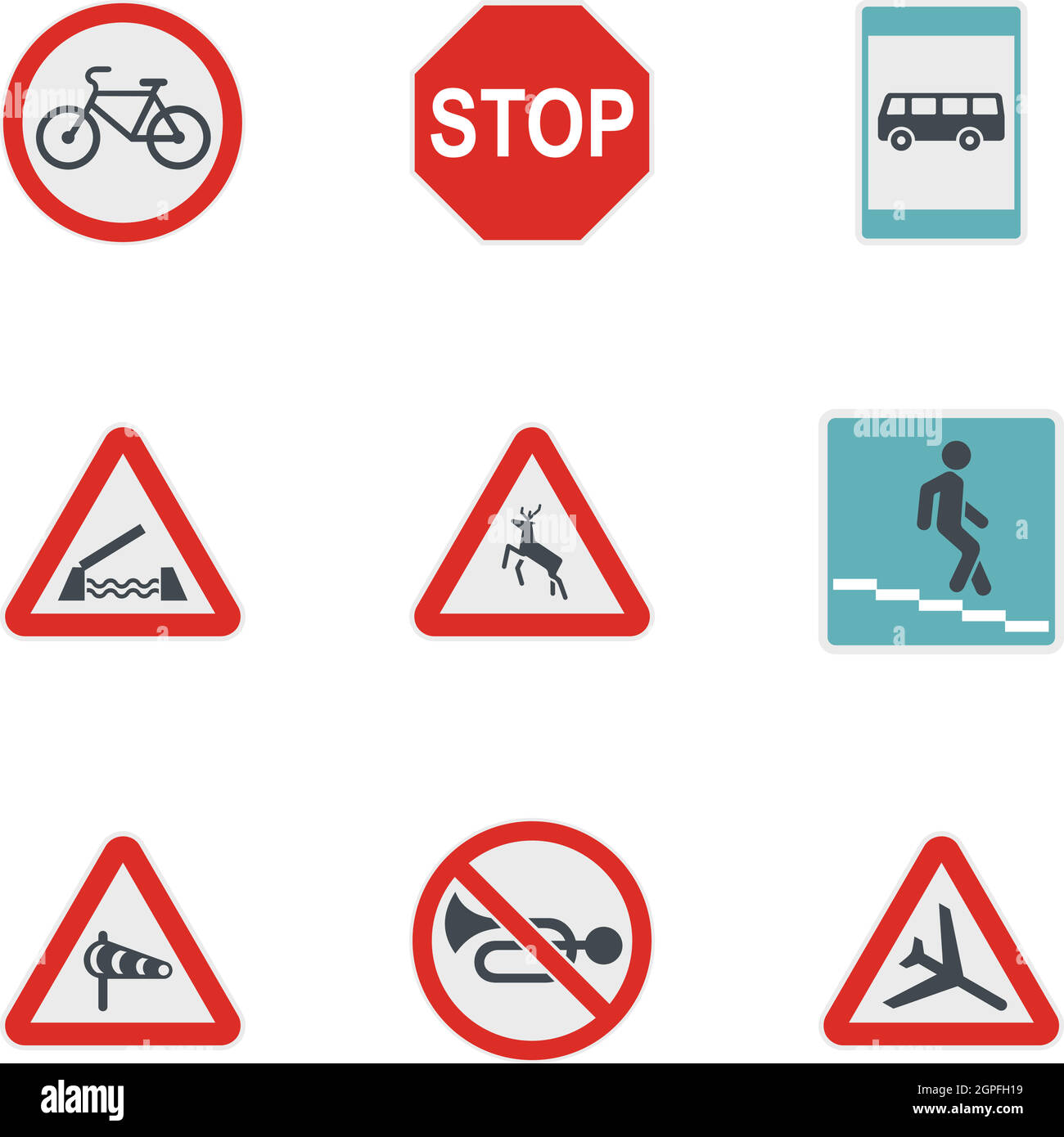 Road sign icons set, flat style Stock Vector