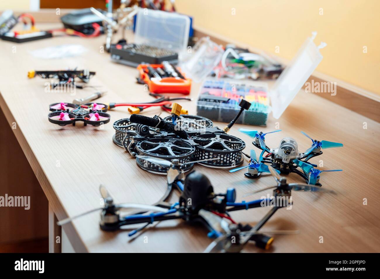Drone on the table in the room Stock Photo