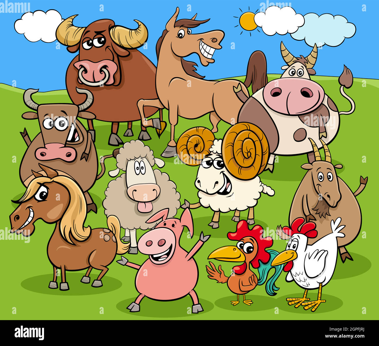 funny cartoon farm animals characters group Stock Vector