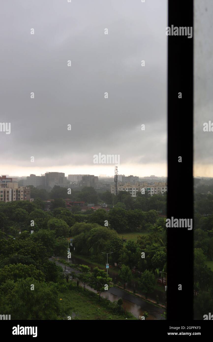 Rainy season/monsoon in Ahmedabad/Landscape/ view through the window ...