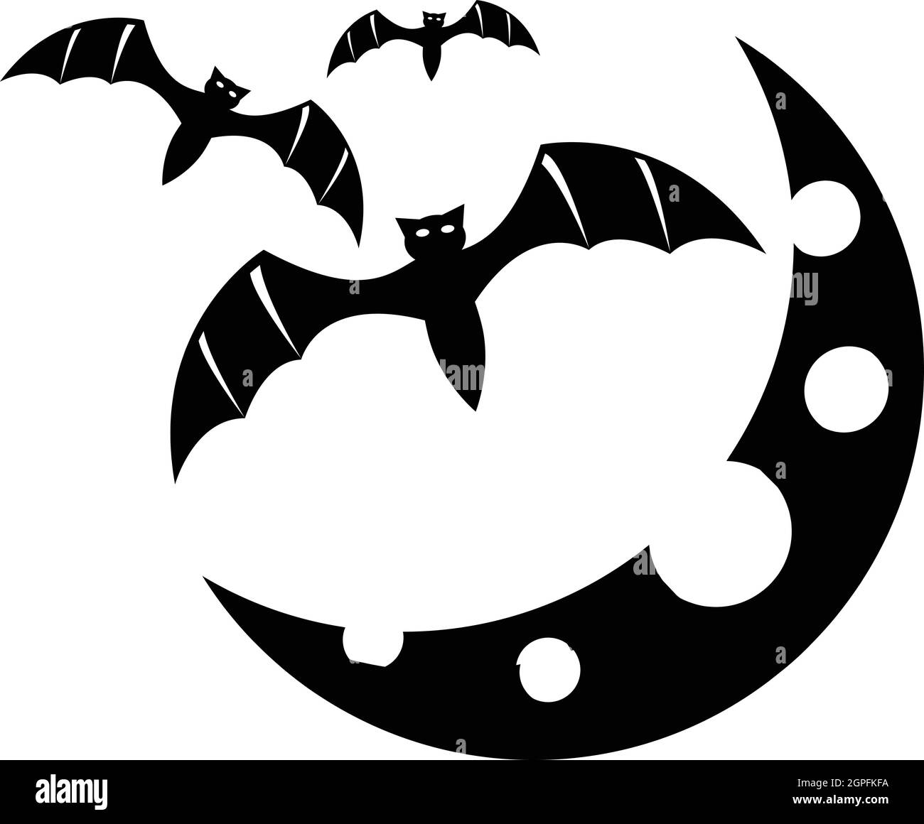 Bats and moon icon, simple style Stock Vector