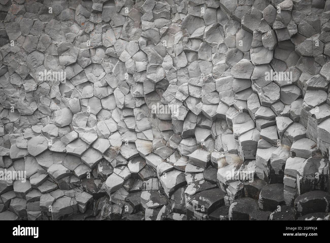 basalt column canyon with geometric shapes Stock Photo