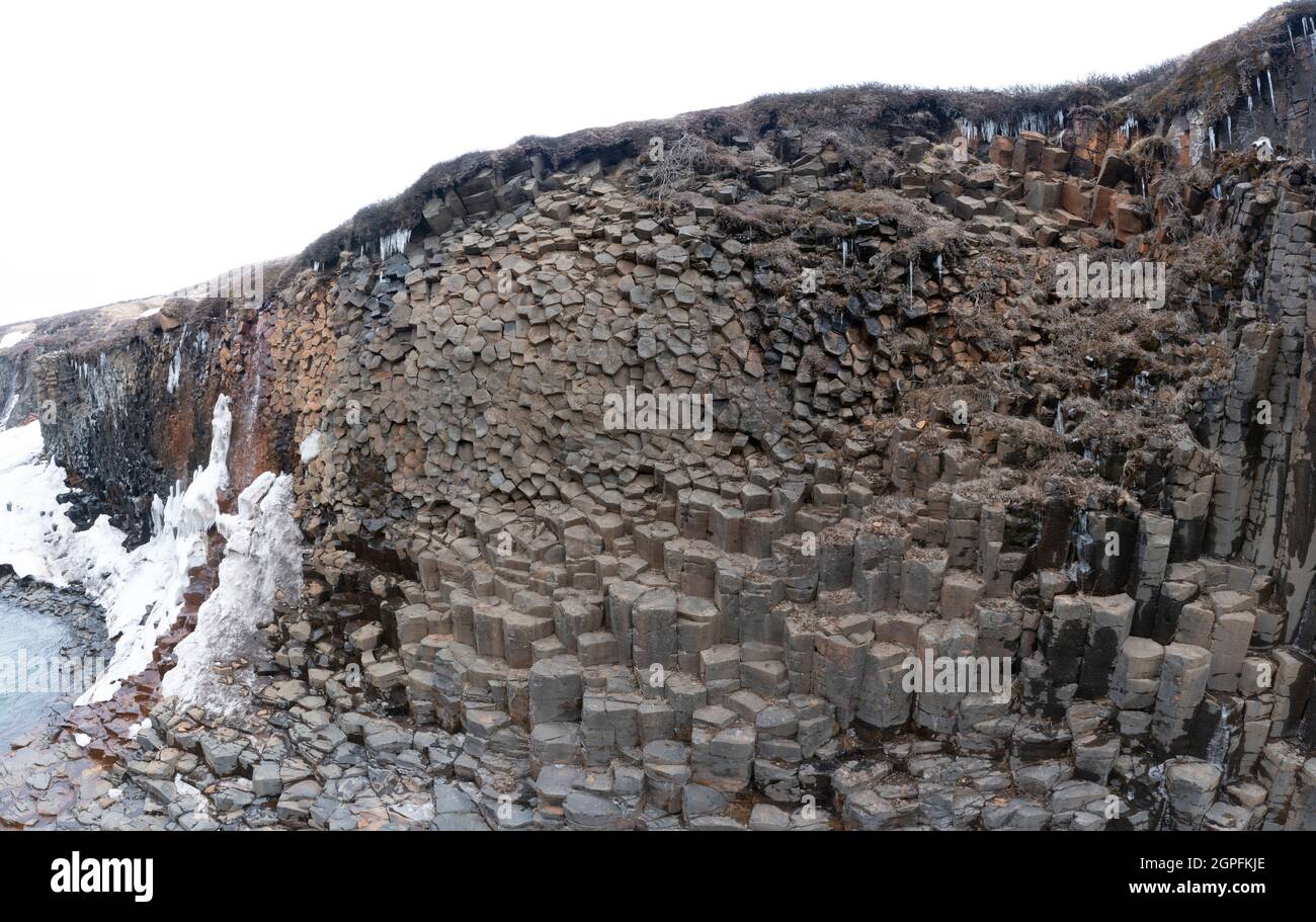 basalt column canyon with geometric shapes Stock Photo Alamy
