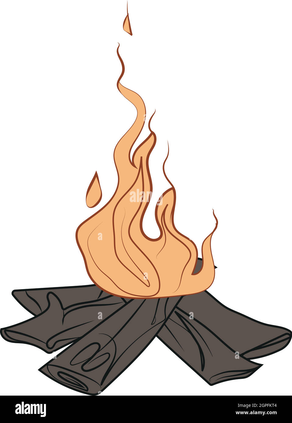 Tree logs and hot flame cartoon bonfire campfire Stock Vector