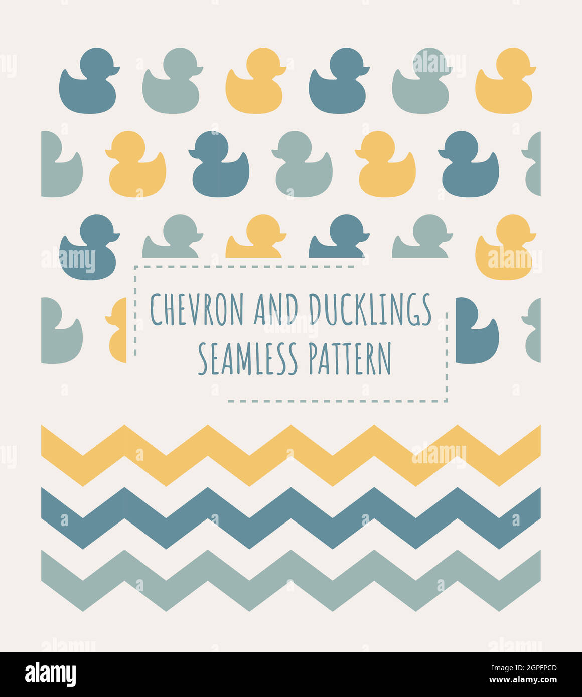 Ducks and zig zag chevron seamless patterns Stock Vector