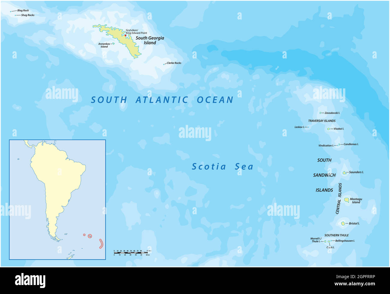 South Georgia and the South Sandwich Islands vector map, UK Stock Vector