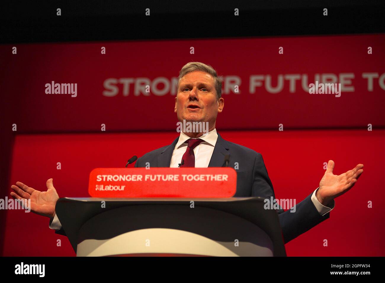 Brighton, UK 29th September 2021: Sir Keir Starmer gives his leaders speech at the Labour Party's Conference. Stock Photo