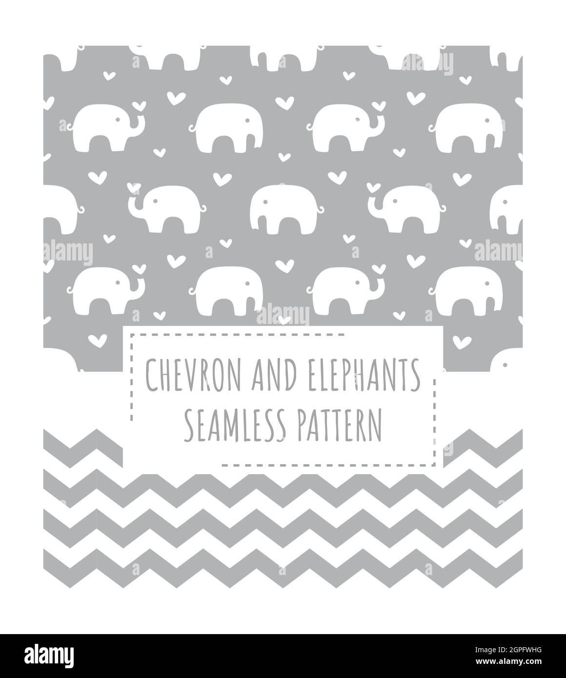 Elephants and chevron grey and white seamless pattern Stock Vector