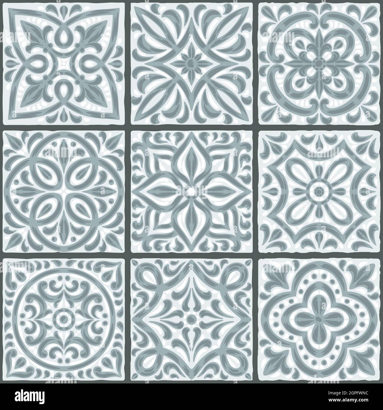 Portuguese azulejo ceramic tile pattern. Mediterranean traditional ornament. Italian pottery or spanish majolica. Stock Vector