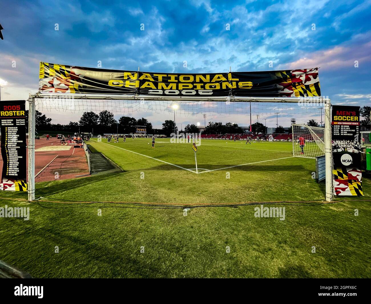 COLLEGE PARK, MD - SEPTEMBER 28: Corner of Ludwig Field commemorates Maryland 2005 national champions before a college soccer match between the Maryla Stock Photo