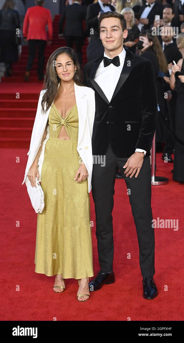 Photo Must Be Credited ©Alpha Press 079965 28/09/2021 George Russell and girlfriend Carmen Montero Mundt James Bond No Time To Die World Premiere At The Royal Albert Hall In London Stock Photo
