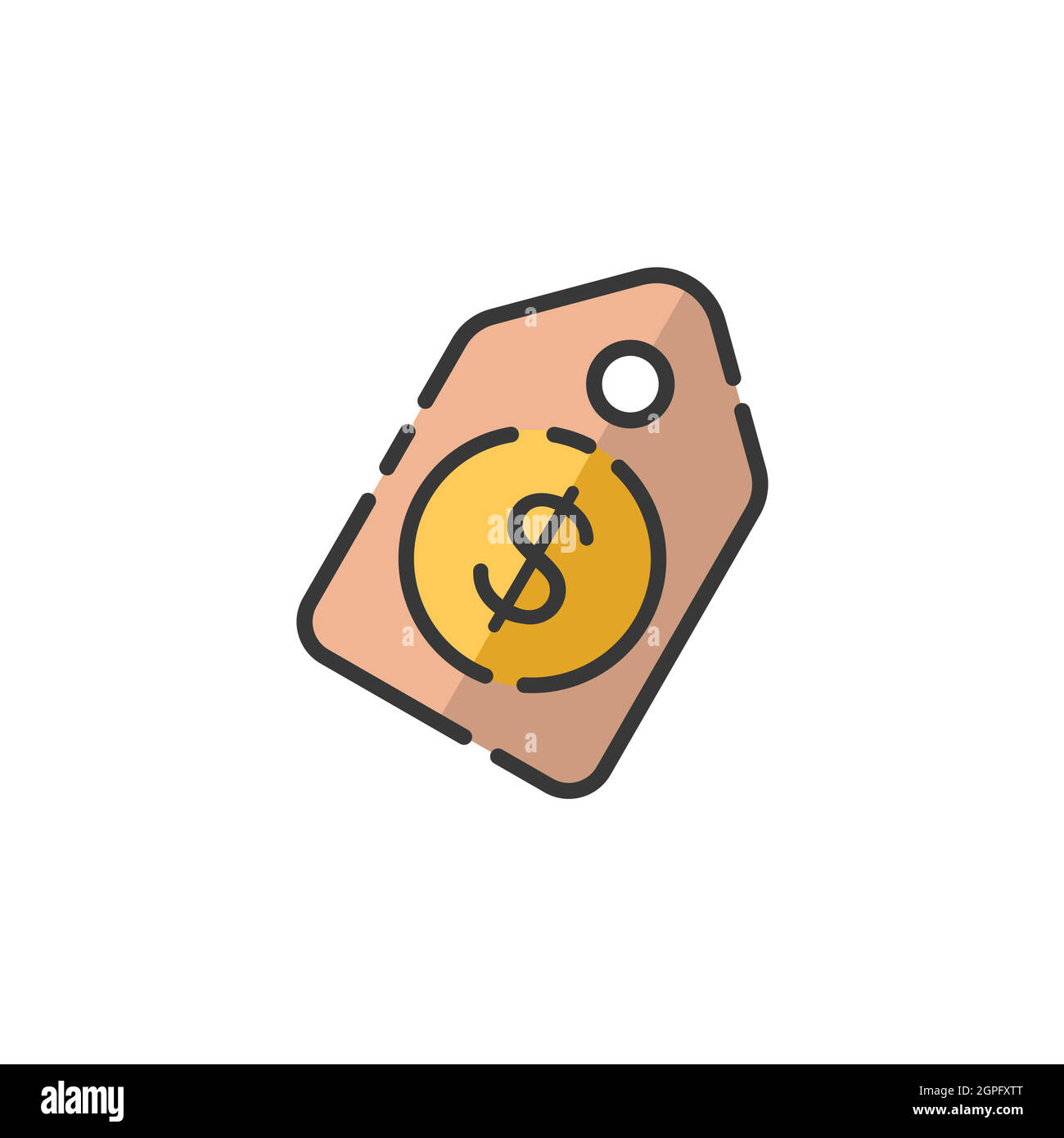 Shopping tag thin line icon. Dollar sale price label. Filled color icon. Commerce vector illustration Stock Vector