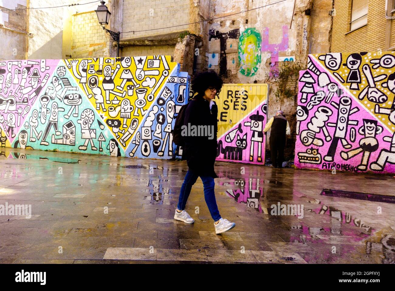 Colourful graffiti wall in Spain Valencia Old Town Stock Photo