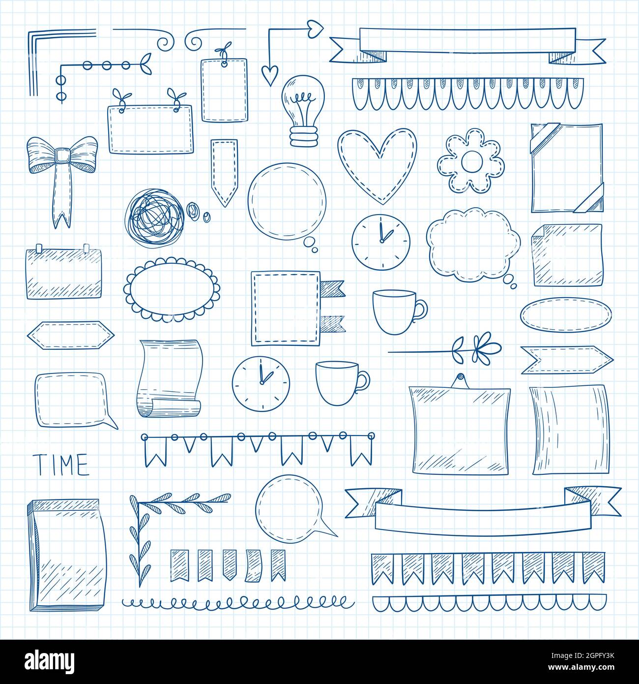 Diary doodle notes. Hand drawn graphic shapes frames for notebook daily bullet journal ideas vector labels Stock Vector