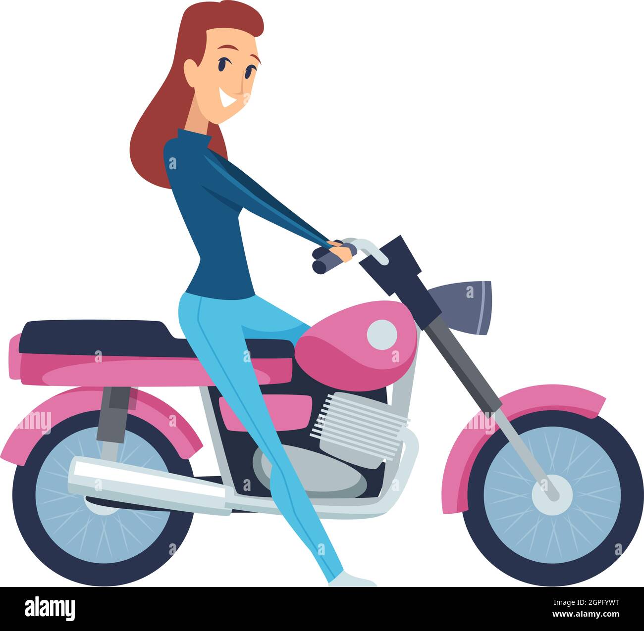 Girl driver. Cute woman on motorcycle. Isolated cartoon female rides  motorbike vector illustration Stock Vector Image & Art - Alamy