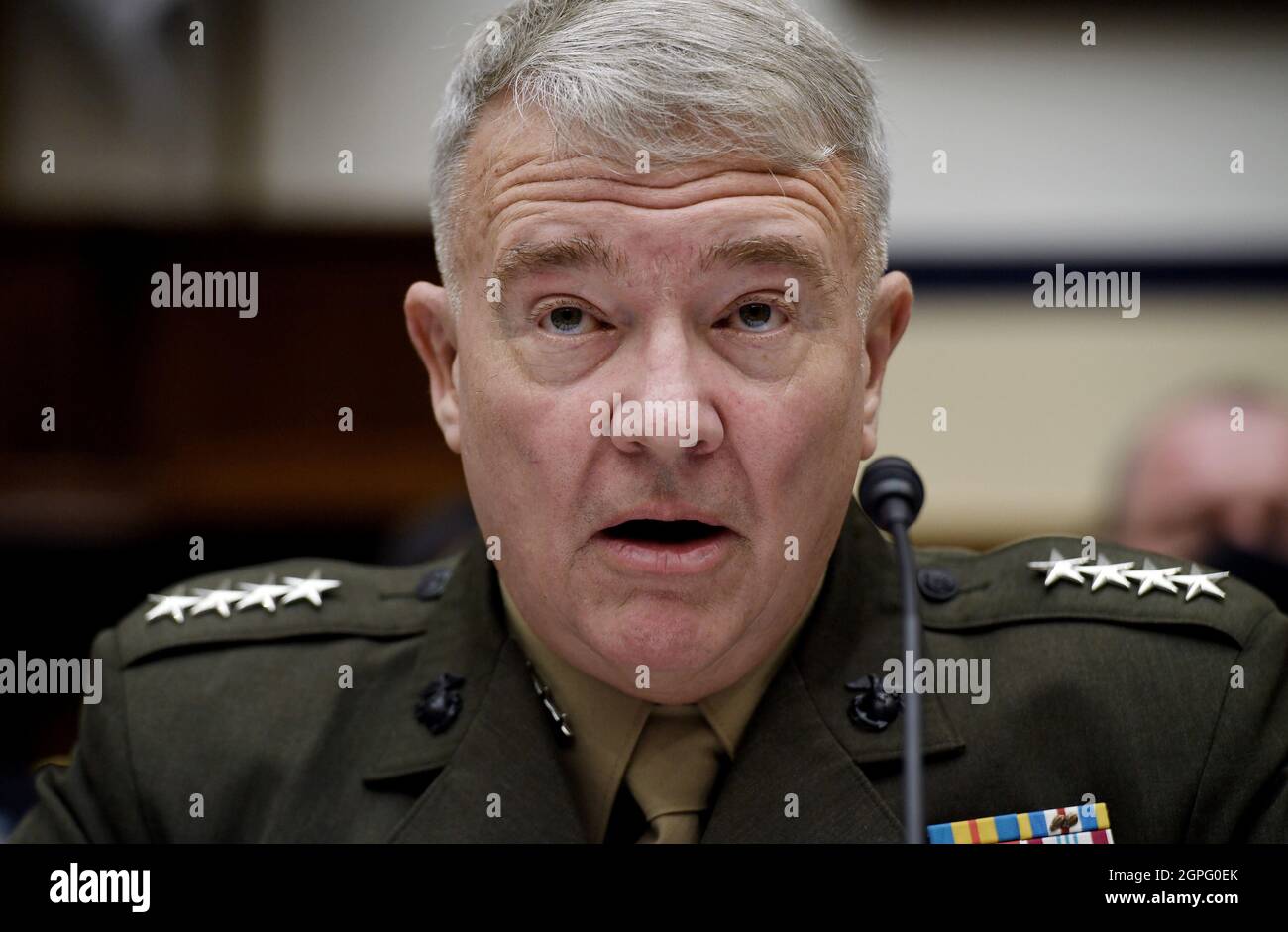 Washington, United States. 29th Sep, 2021. Marine Corps Gen. Kenneth F. McKenzie, commander of US Central Command, testifies before the House Armed Services Committee on the conclusion of military operations in Afghanistan at the Rayburn House Office building on Capitol Hill on Wednesday, September 29, 2021 in Washington, DC. Pool photo by Olivier Douliery/UPI Credit: UPI/Alamy Live News Stock Photo
