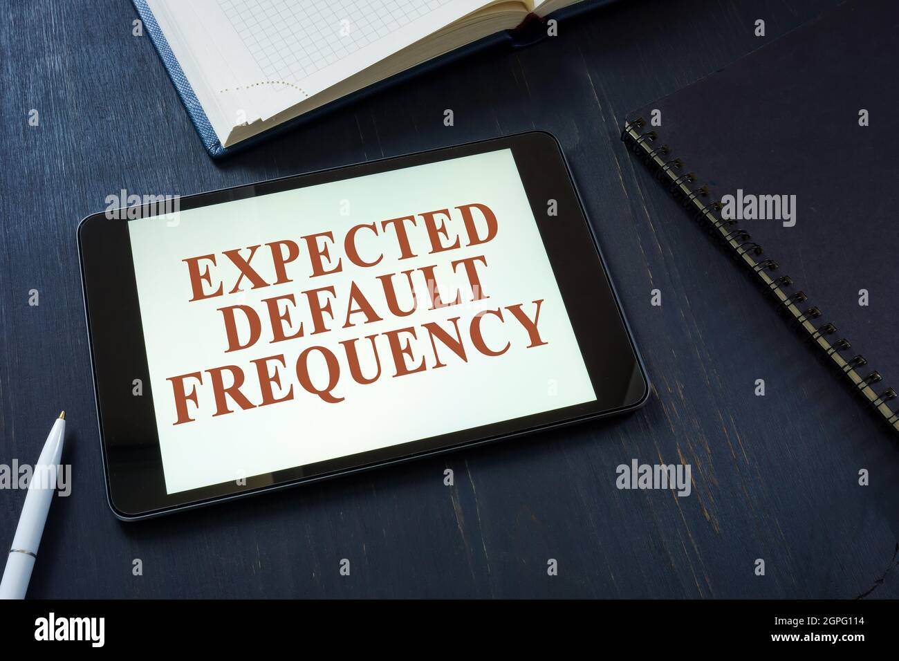 EDF expected default frequency on the tablet screen. Stock Photo