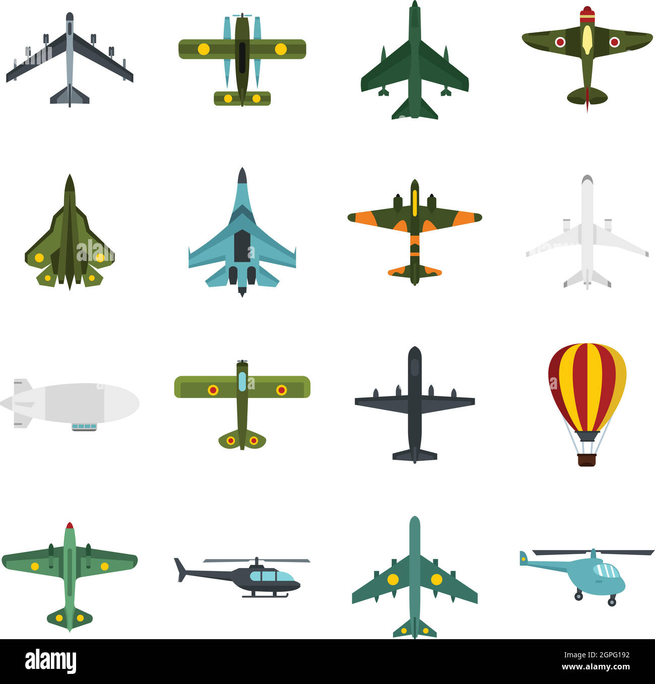 Aviation icons set, flat style Stock Vector