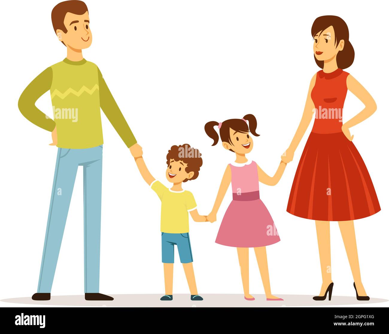 Happy family. Parents and children characters. Father mother daughter and son together. Isolated kids and adults vector illustration Stock Vector
