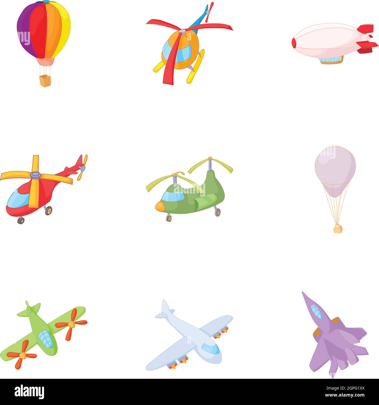 Air transport icons set, cartoon style Stock Vector