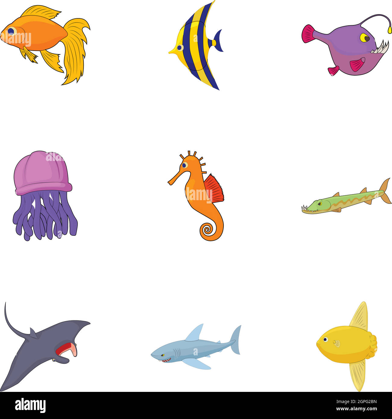 Fish icons set, cartoon style Stock Vector