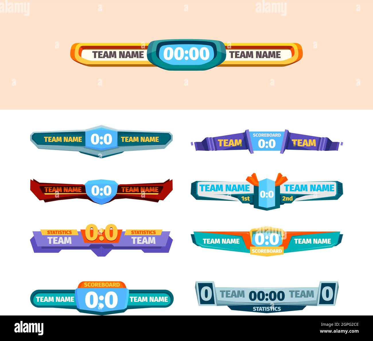 Scring boards. Score graphics versus players information banners timer