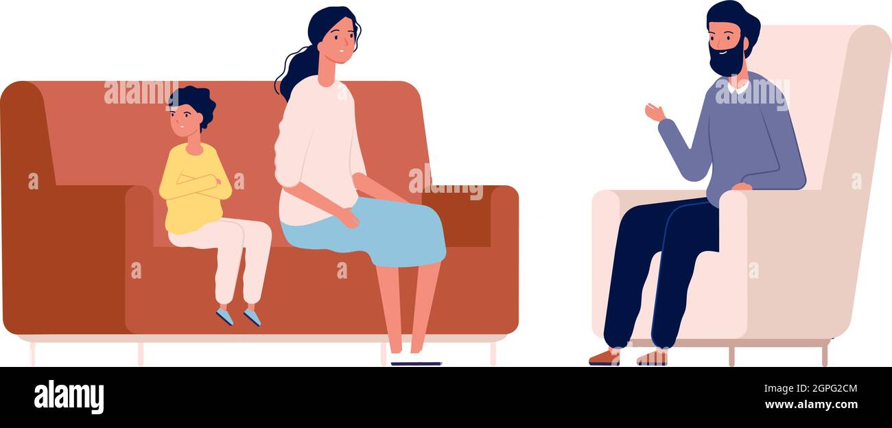 Family therapy. Mother son and counselor. Psychotherapy, children