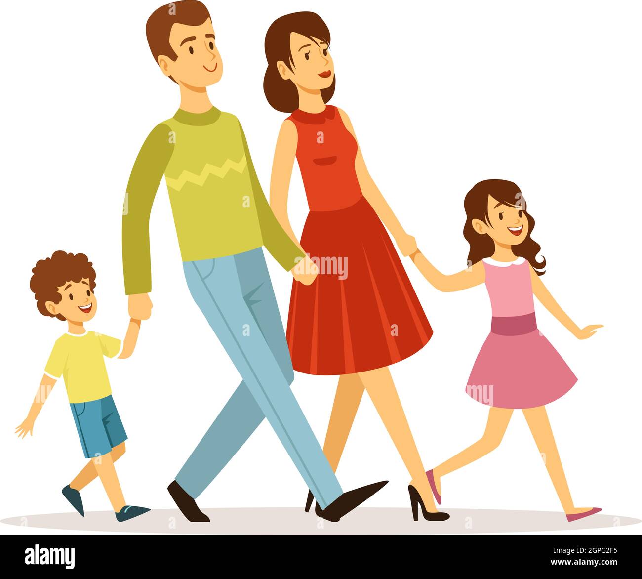 Cartoon family. Mother father children walking together. Isolated parents  with son and daughter. Parenthood, young woman man girl and boy vector  Stock Vector Image & Art - Alamy