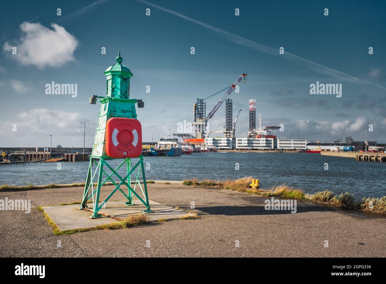 Beacon lighthouse in Esbjerg harbor, Denmark Stock Photo