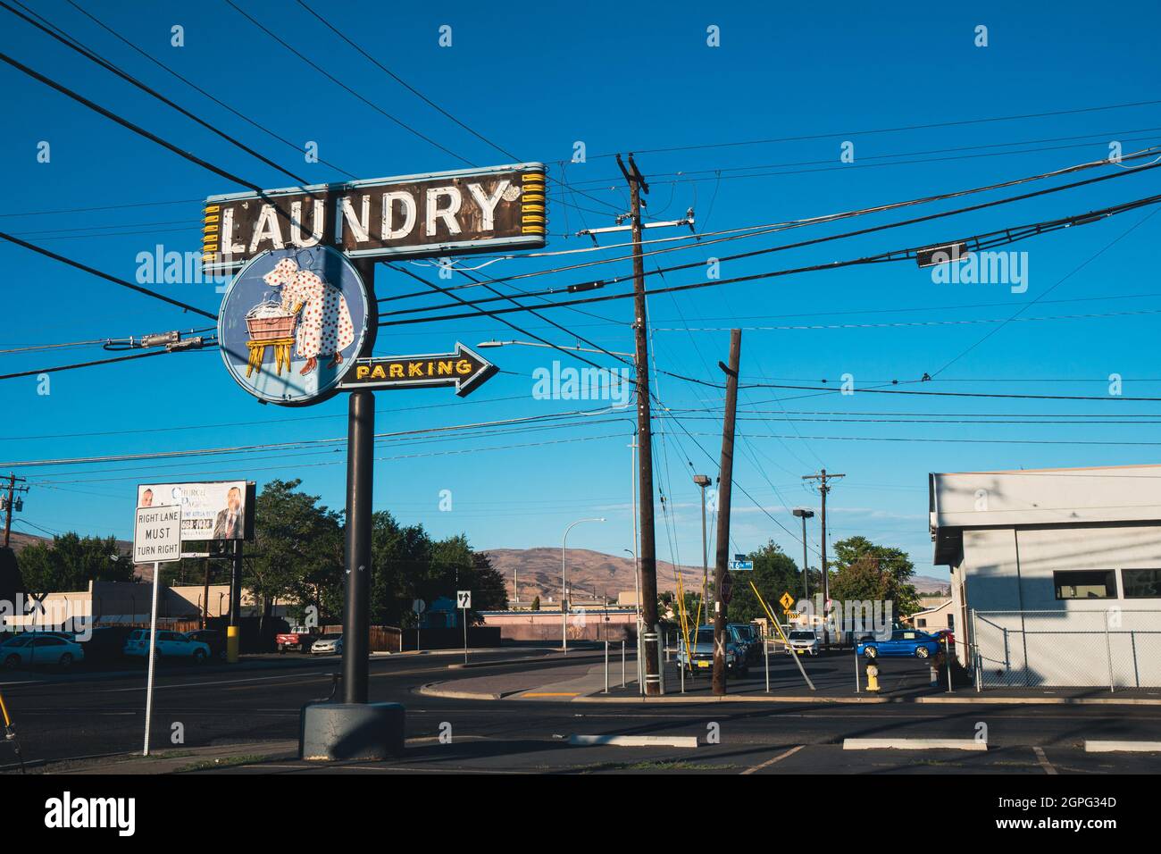 Yakima, Washington July 6, 2021 Retro vintage laundry sign and