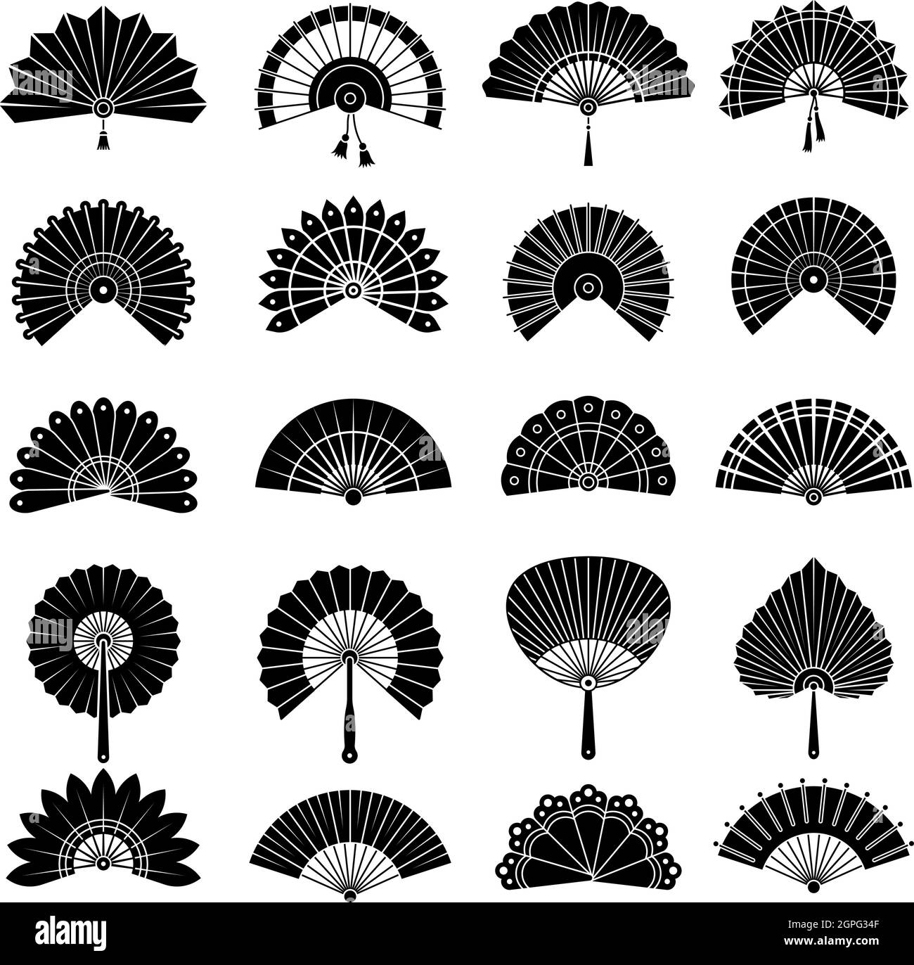 Chinese fan. Beautiful japanese hand paper fan vector authentic illustrations Stock Vector