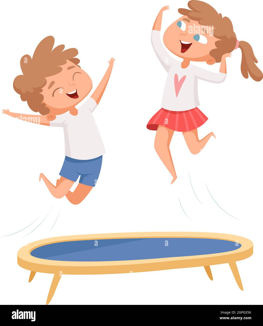 Trampoline jumping. Children sport games. Happy cartoon kids have ...