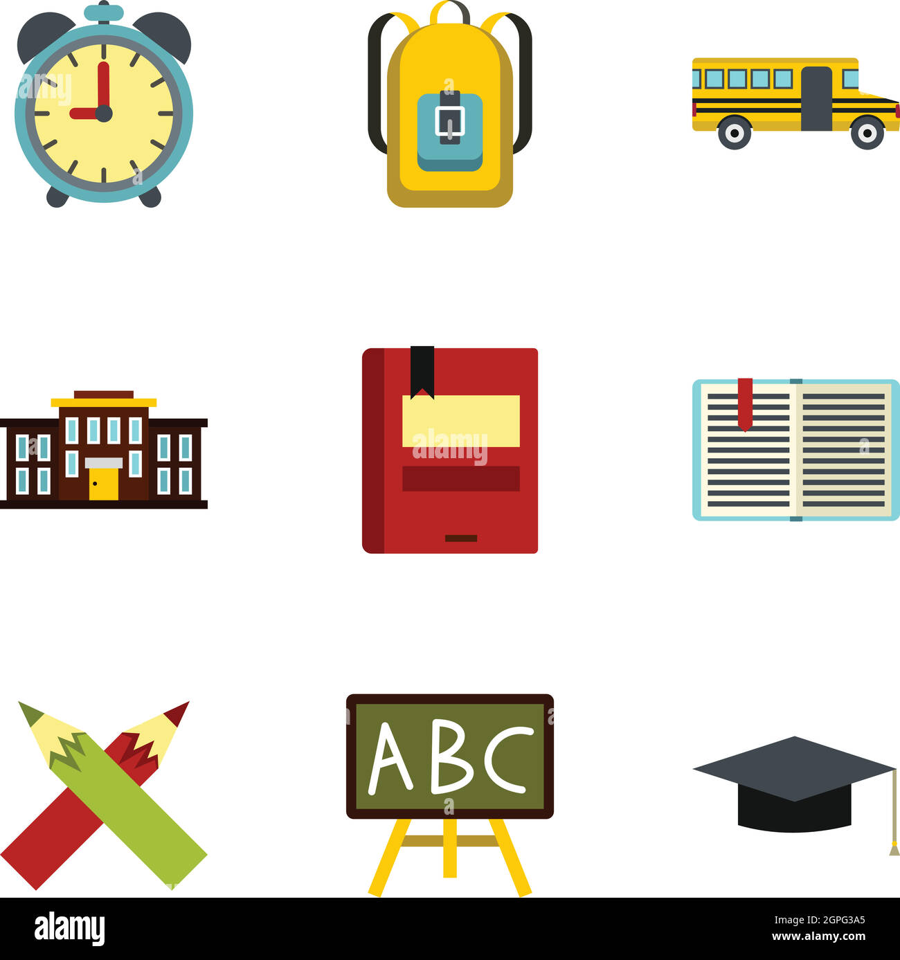 Children education icons set, flat style Stock Vector