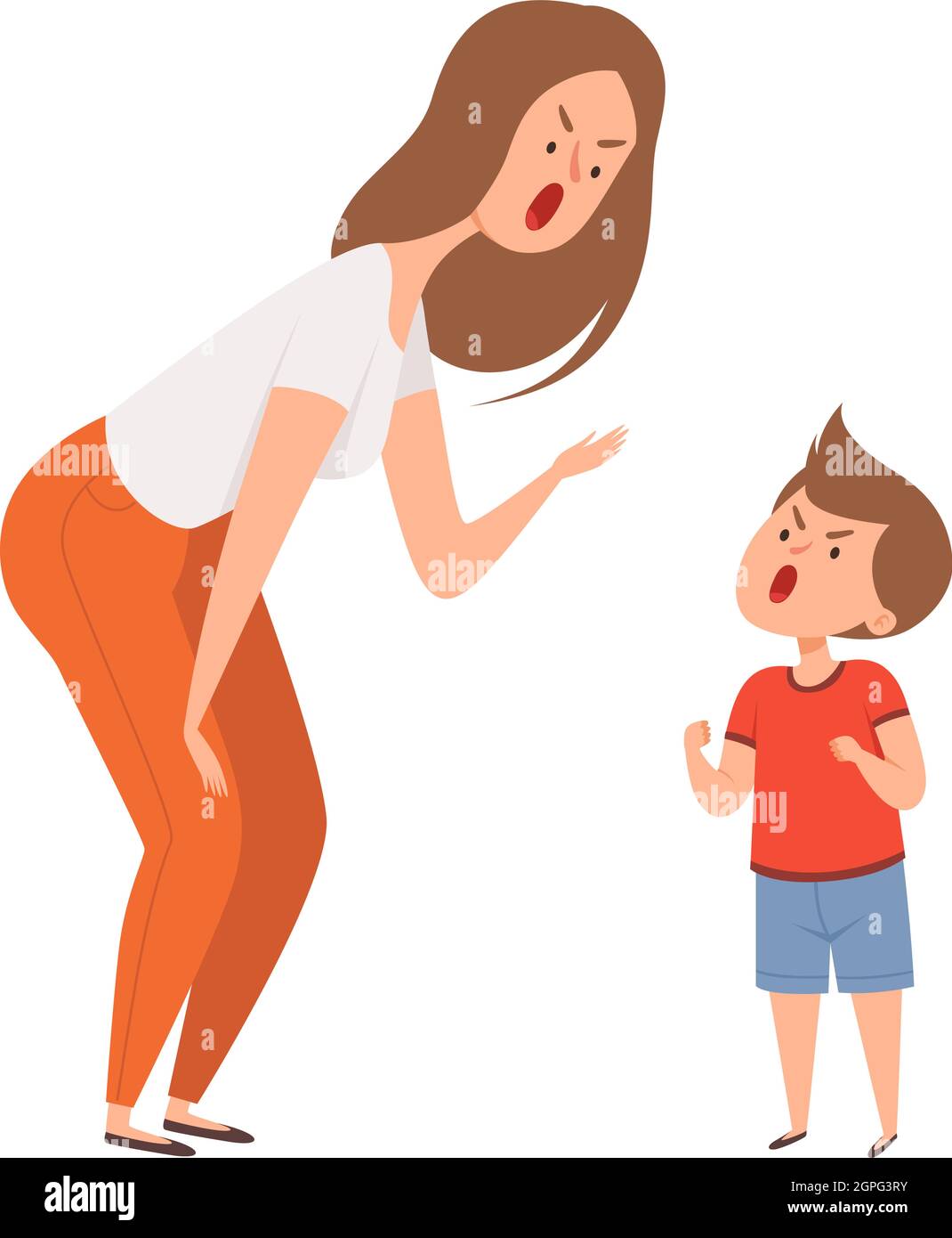 Family abuse. Woman son scream together. Family argue or quarrel. Isolated cartoon angry mother and boy vector characters Stock Vector