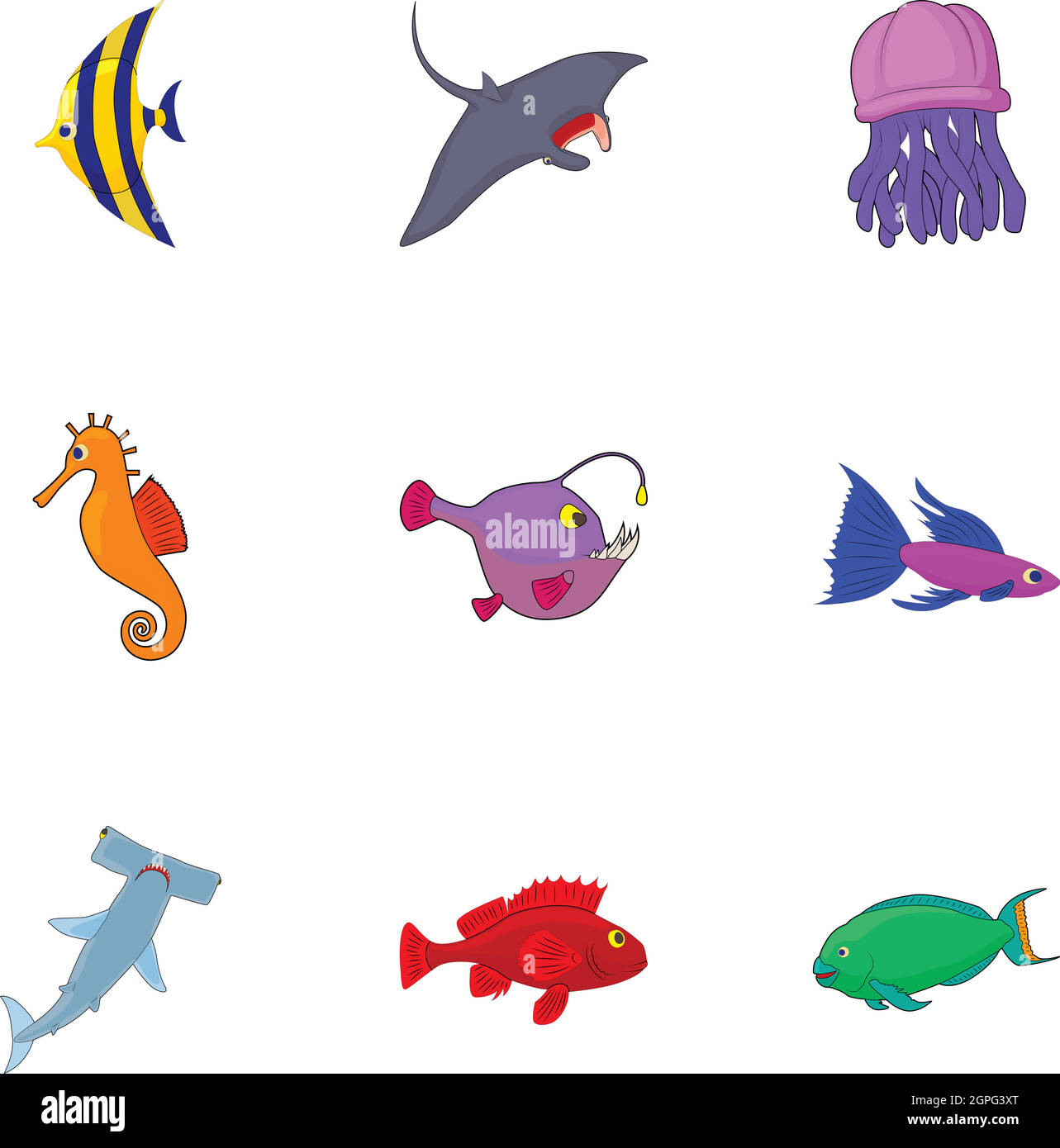 Ocean fish icons set, cartoon style Stock Vector