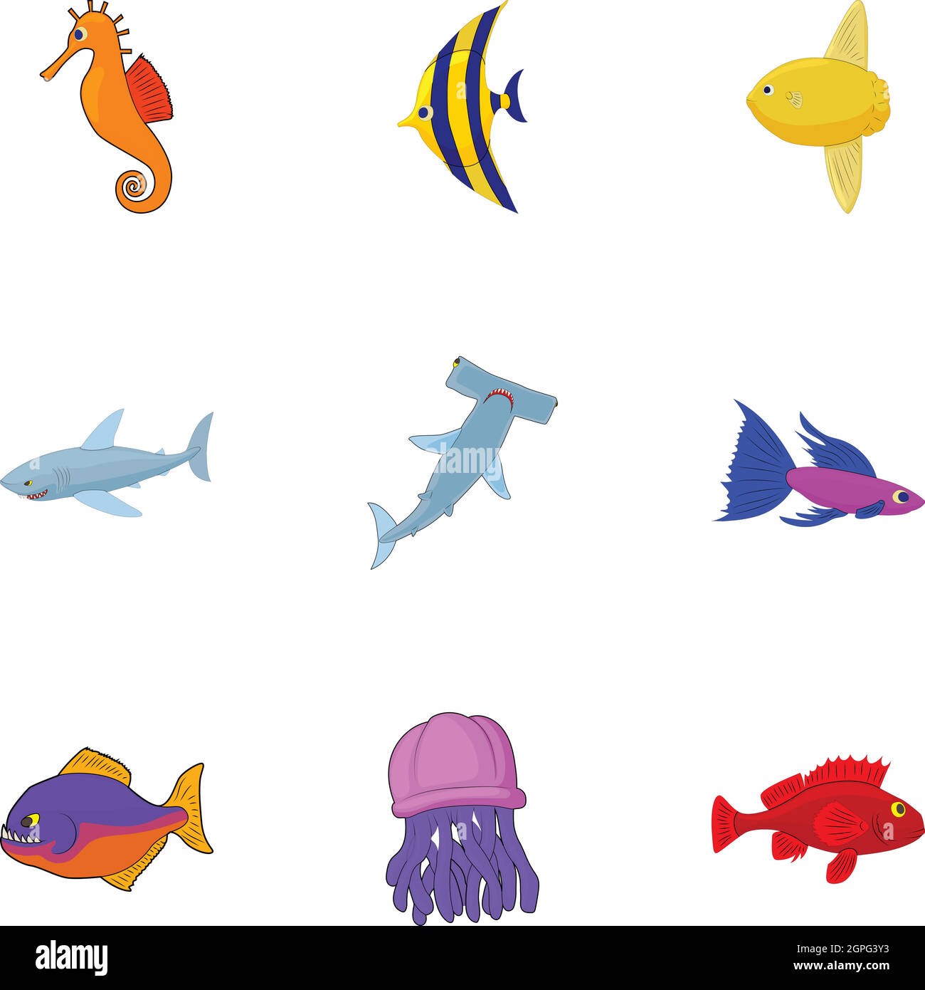 Marine fish icons set, cartoon style Stock Vector