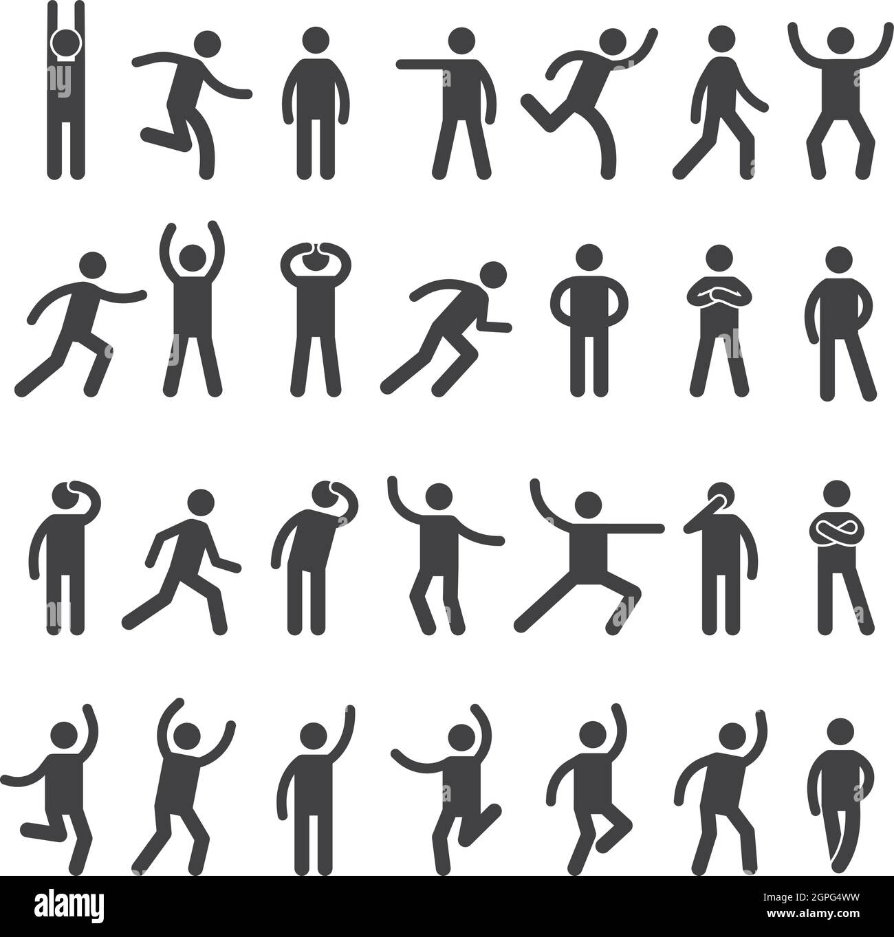 Image Details IST_43270_25364 - Stick people poses. Black silhouettes of stickman  characters in different action and posture, yoga and simple postures.  Vector isolated set of silhouette black figure illustration. Stick people  poses.