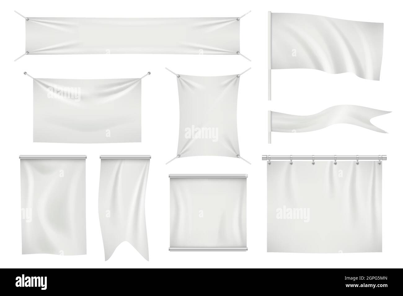 Textile banners. Empty fabric blank satin modern flag for promotion