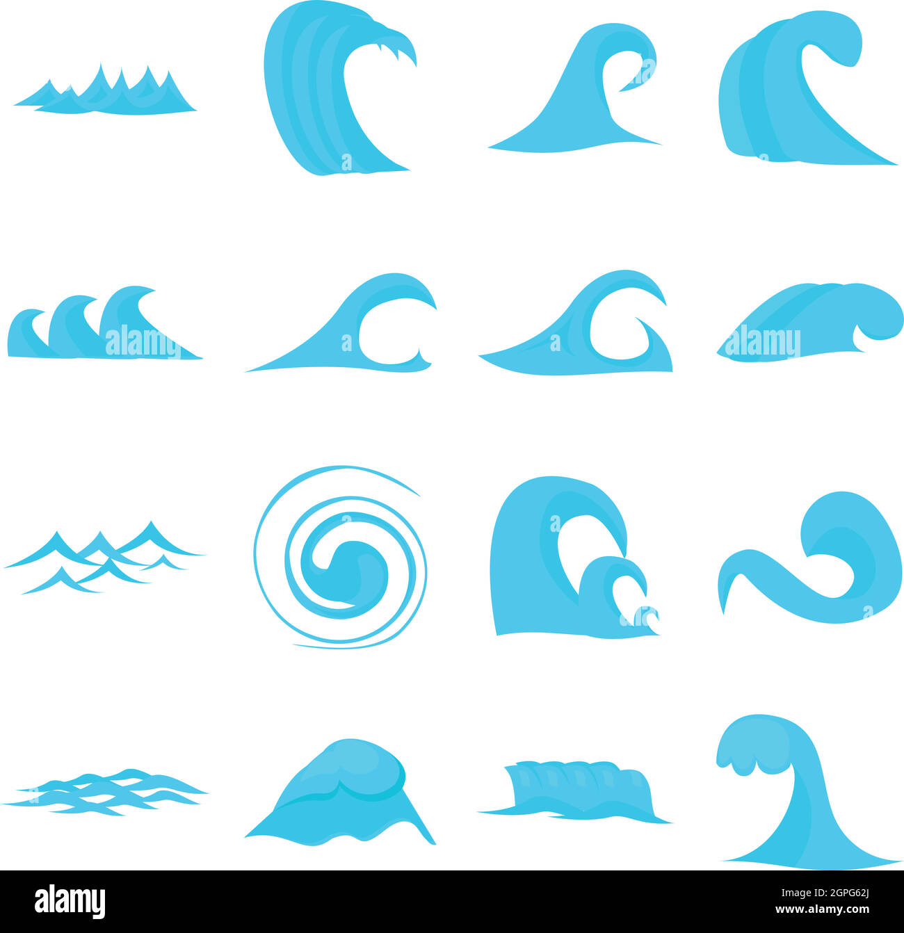 Waves icons set, flat style Stock Vector